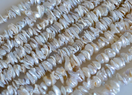 6-8 mm Keshi Freshwater Pearl Beads Center Drilled Cornflakes Shape Silver/White Color #773