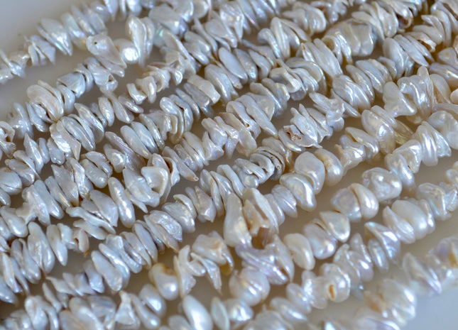 6-8 mm Keshi Freshwater Pearl Beads Center Drilled Cornflakes Shape Silver/White Color #773