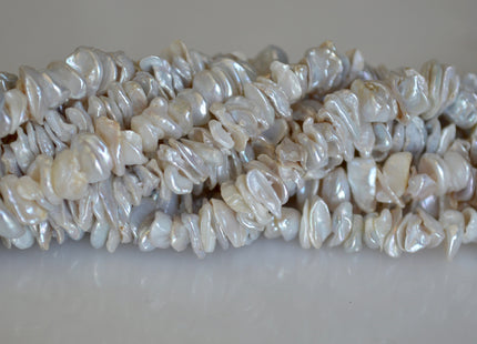 6-8 mm Keshi Freshwater Pearl Beads Center Drilled Cornflakes Shape Silver/White Color #773