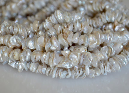 6-8 mm Keshi Freshwater Pearl Beads Center Drilled Cornflakes Shape Silver/White Color #773