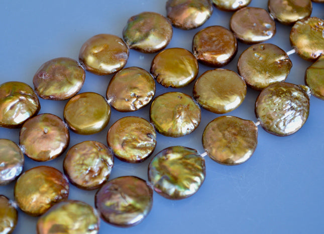 13 mm Freshwater Coin Pearl Copper Color, Cultured Freshwater Coin Pearl, Genuine Freshwater Pearl Beads, Loose Beads #148