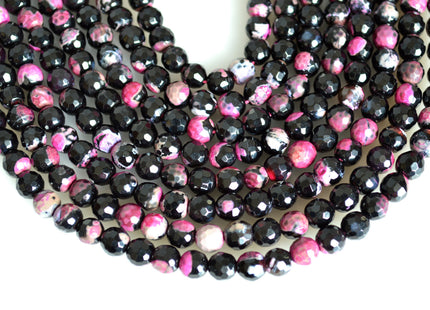 6mm Faceted Round Black Agate Semi Precious Stone Beads Heat treated Pink Color Natural Gemstone Agate #2107
