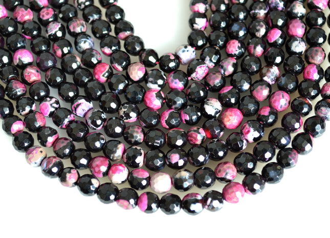 6mm Faceted Round Black Agate Semi Precious Stone Beads Heat treated Pink Color Natural Gemstone Agate #2107