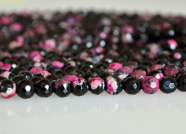 6mm Faceted Round Black Agate Semi Precious Stone Beads Heat treated Pink Color Natural Gemstone Agate #2107