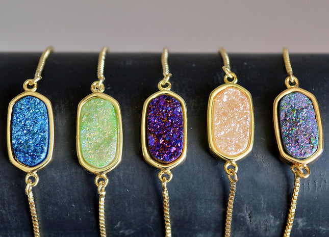 New Style Gemstone Bracelet Druzy Drusy Agate Bracelet Beautiful Bracelet Adjustable Chain # 2112