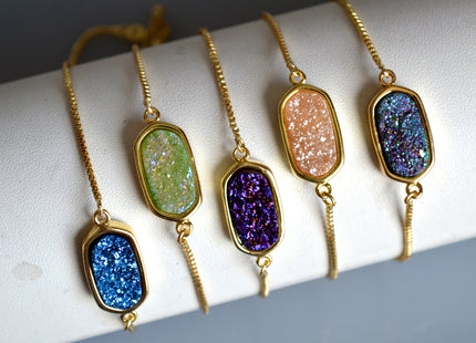 New Style Gemstone Bracelet Druzy Drusy Agate Bracelet Beautiful Bracelet Adjustable Chain # 2112
