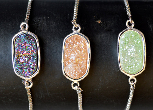 New Style Gemstone Bracelet Druzy Drusy Agate Bracelet Reversible Bracelet Adjustable Chain #2115