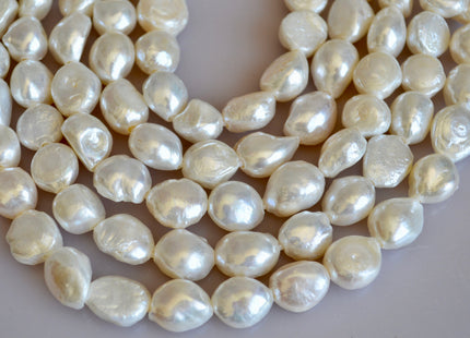 10-12x16mm Large Hole Natural White Freshwater Pearl Beads Rice Nugget Hole 2.2mm 16" Strands #774