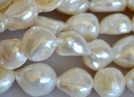 10-12x16mm Large Hole Natural White Freshwater Pearl Beads Rice Nugget Hole 2.2mm 16" Strands #774