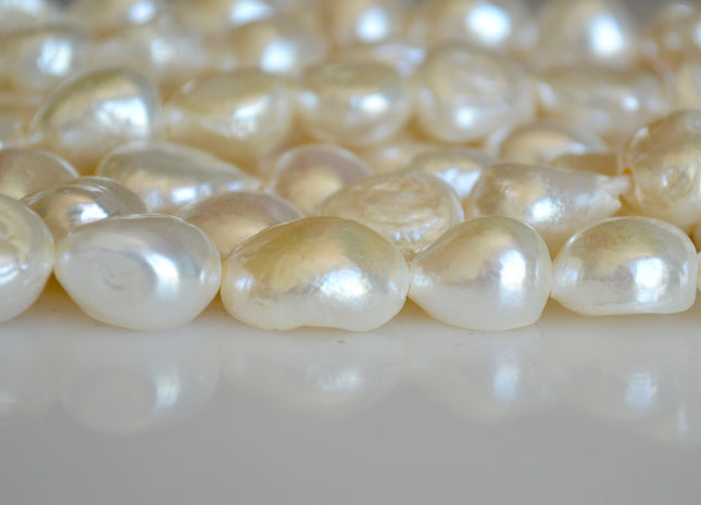 10-12x16mm Large Hole Natural White Freshwater Pearl Beads Rice Nugget Hole 2.2mm 16" Strands #774