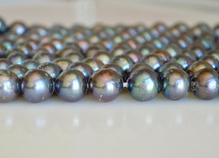 12-14 mm Half Strand Large Hole Dark Peacock Freshwater Pearl Beads Graduated Off Round Shape Hole Size 2.2 mm 8 Inches 15 Beads #776