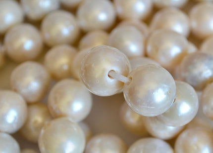12-15mm Large Hole Natural White Freshwater Pearl Beads Graduated Off Round Shape Hole 2.2mm 16" Strands #780