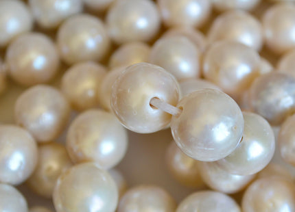 12-15mm Large Hole Natural White Freshwater Pearl Beads Graduated Off Round Shape Hole 2.2mm #780