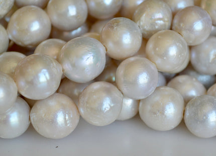 12-15mm Large Hole Natural White Freshwater Pearl Beads Graduated Off Round Shape Hole 2.2mm 16" Strands #780