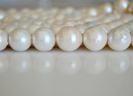 12-15mm Large Hole Natural White Freshwater Pearl Beads Graduated Off Round Shape Hole 2.2mm 16" Strands #780