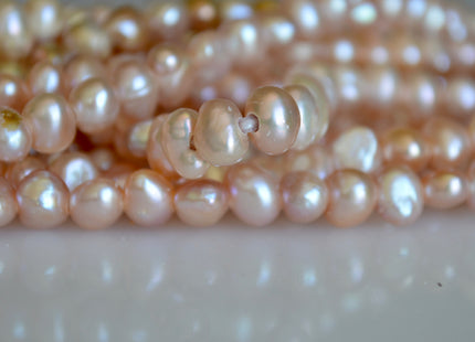 7-8mm Large Hole Natural Pink Freshwater Pearl Beads Small Nugget Hole 1.8mm 16" # 782