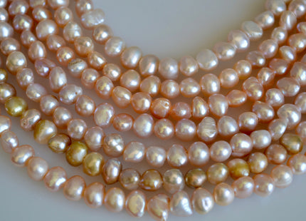 7-8mm Large Hole Natural Pink Freshwater Pearl Beads Small Nugget Hole 1.8mm 16" # 782