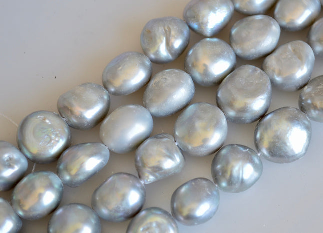 11-15 x 13-18 mm AA Jumbo Size Natural White Or Gray Rice/Oval Freshwater Pearl Irregular Nugget Beads Genuine Freshwater Pearls #394
