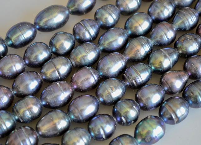 12 x 15 mm Large Hole Peacock Rice/Oval Genuine Freshwater Pearl Beads 2.2 mm Hole Pearl #380