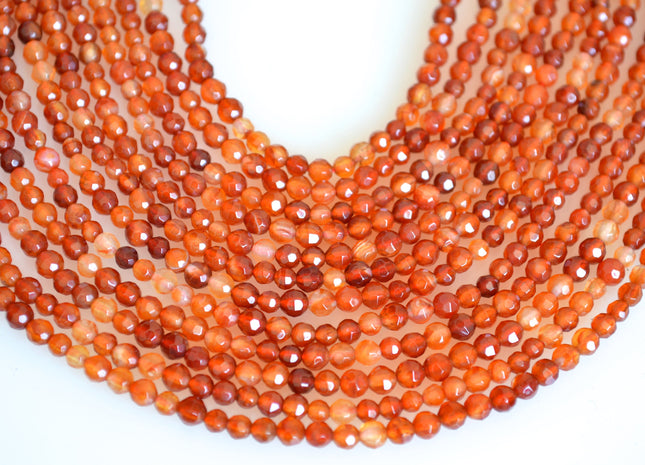 WHOLESALE 4 mm Natural Faceted Round Carnelian Gemstone Beads, Natural Gemstone Beads, Natural Carnelian Beads #504