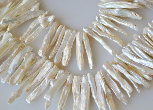 4-5 x 24-34 mm Freshwater Pearl Natural White Stick Beads Top Drilled Cultured Pearl 12 Inches strand #787