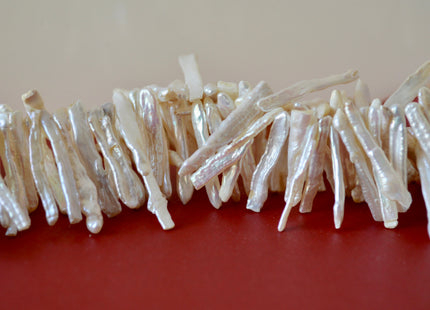 4-5 x 24-34 mm Freshwater Pearl Natural White Stick Beads Top Drilled Cultured Pearl 12 Inches strand #787