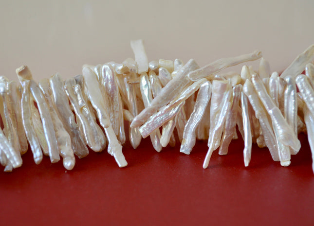 4-5 x 24-34 mm Freshwater Pearl Natural White Stick Beads Top Drilled Cultured Pearl 12 Inches strand #787