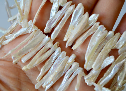 4-5 x 24-34 mm Freshwater Pearl Natural White Stick Beads Top Drilled Cultured Pearl 12 Inches strand #787