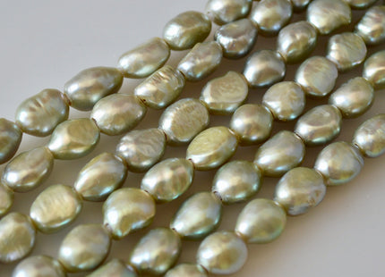 8.5-9x10-12mm AA Large Hole Sage Green Color Rice Nugget Shape Pearls 2.1mm Hole Freshwater Pearl Beads #790