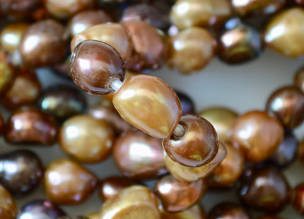 9x12mm Large Hole Multi Brown Color Rice Nugget Shape Freshwater Pearls Beads Hole 2.1mm #792