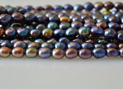 8x9mm Large Hole Dark Peacock Color Oval Nugget Shape Freshwater Pearls Beads Hole 2.2mm #793