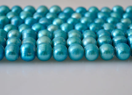 9-11 mm Large Hole Potato Shape Cyan Blue and Lime Green Color Freshwater Pearl Beads Hole 2.1mm Genuine Freshwater LargeHole Pearls # 794