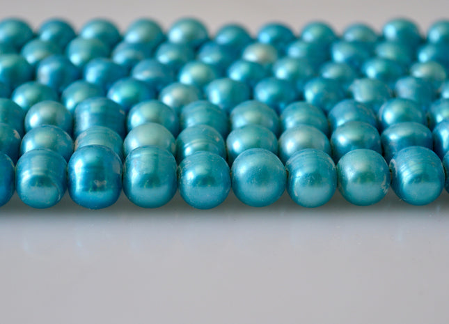 9-11 mm Large Hole Potato Shape Cyan Blue and Lime Green Color Freshwater Pearl Beads Hole 2.1mm Genuine Freshwater LargeHole Pearls # 794