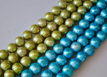9-11 mm Large Hole Potato Shape Cyan Blue and Lime Green Color Freshwater Pearl Beads Hole 2.1mm Genuine Freshwater LargeHole Pearls # 794