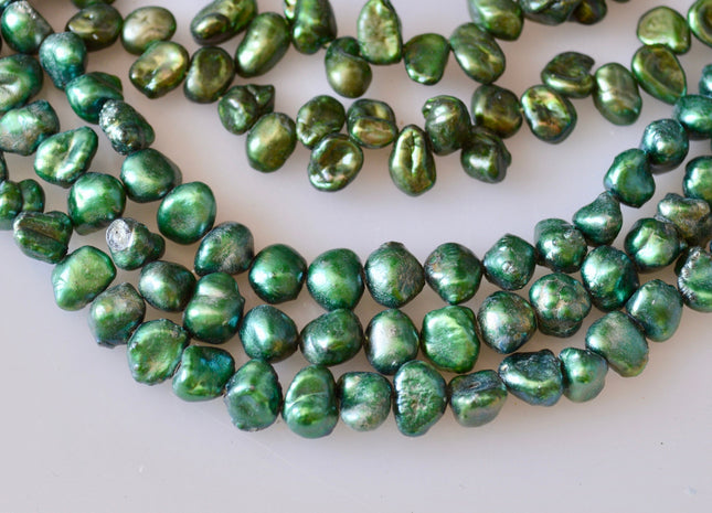 6x8mm Green Color Keishi Freshwater Pearl Beads Top & Top To Bottom Drilled Pearl Beads #799