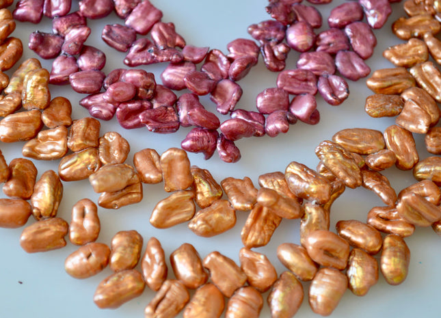 6x8-9mm and 8x10-12mm Dancing Biwa Stick Freshwater Pearl Beads Pink and Brown Color Top Drilled #801