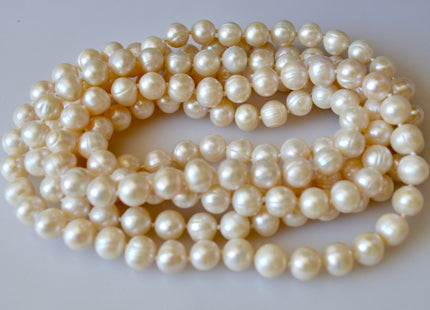 64 inches 9mm Potato Shape Pearl Necklaces Hand Single Knot White Color Pearl Necklace #314