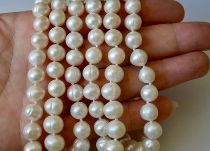 64 inches 9mm Potato Shape Pearl Necklaces Hand Single Knot White Color Pearl Necklace #314