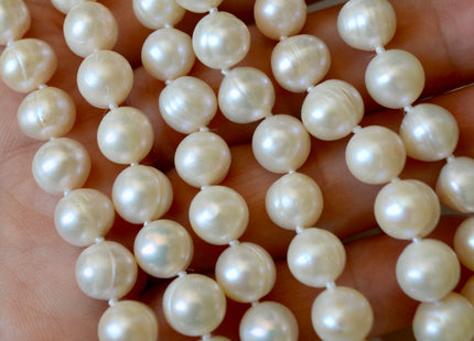 64 inches 9mm Potato Shape Pearl Necklaces Hand Single Knot White Color Pearl Necklace #314