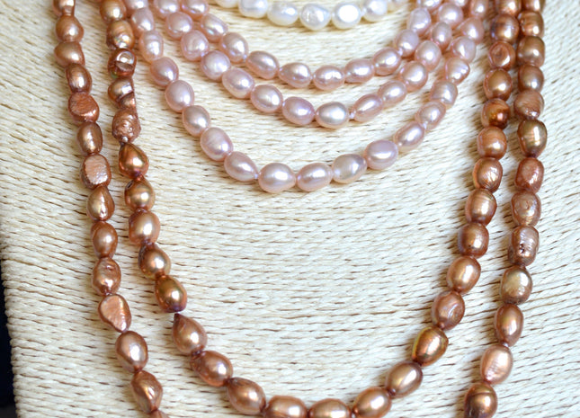 54 inches 8x10 mm Rice Nugget Hand Knotted Pearl Necklaces Natural Freshwater Pearl Necklace #727