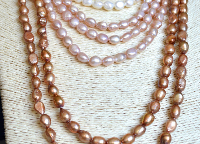54 inches 8x10 mm Rice Nugget Hand Knotted Pearl Necklaces Natural Freshwater Pearl Necklace #727