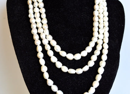 54 inches 8x10 mm Rice Nugget Hand Knotted Pearl Necklaces Natural Freshwater Pearl Necklace #727