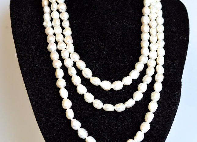 54 inches 8x10 mm Rice Nugget Hand Knotted Pearl Necklaces Natural Freshwater Pearl Necklace #727