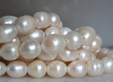12-12.5x14-16mm Half Strand Large Hole AA Natural White Rice/Oval Freshwater Pearl Jumbo Size Beads Hole Size 1.2mm 2.1mm 12-13 Beads #236