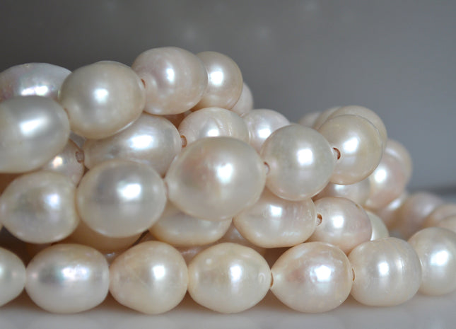 12-12.5x14-16mm Half Strand Large Hole AA Natural White Rice/Oval Freshwater Pearl Jumbo Size Beads Hole Size 1.2mm 2.1mm 12-13 Beads #236