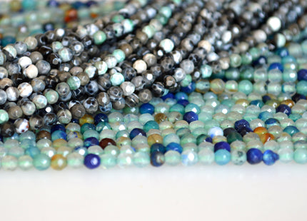 3mm Faceted Round Agate Semi Precious Stone Beads Black & Blue Green Color Genuine Gemstones #2117