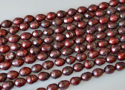 8-9x11-12mm Faceted Rice/Oval Freshwater Pearl Beads Dark Red Color #803