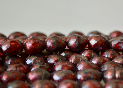 8-9x11-12mm Faceted Rice/Oval Freshwater Pearl Beads Dark Red Color #803