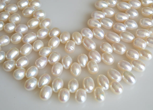 8x11-12mm Top Drilled Rice/Oval Freshwater Pearl Beads White Color Dancing Genuine Cultured Freshwater Pearls #744
