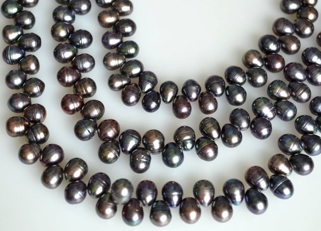 7x8-9mm Top Drilled Teardrop Shape Freshwater Pearl Beads Dark-Gray Color Dancing Genuine Cultured Freshwater Pearls #748